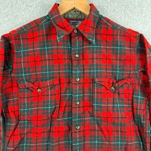 Vintage 1950s Pendleton Button Up Shirt Mens 16 Red Plaid Board Shirt 100% Wool